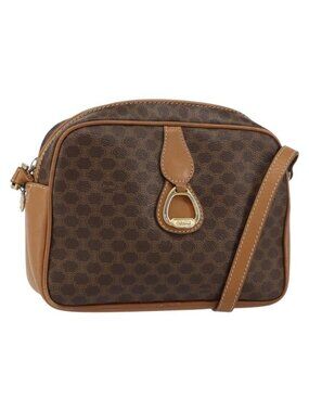 Authentic CELINE Macadam Canvas Shoulder Bag PVC Leather Brown Gold